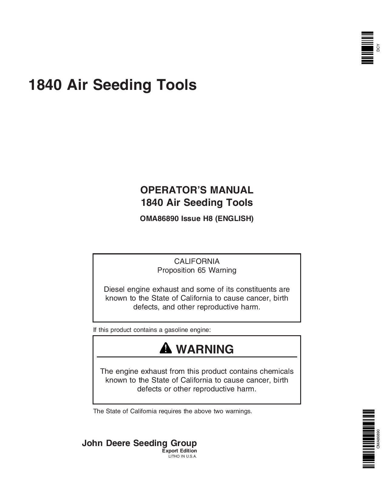 John Deere 1840 Air Seeding Tools (730101-730999 ) OMA86890 Operators and Maintenance Manual PDF Download