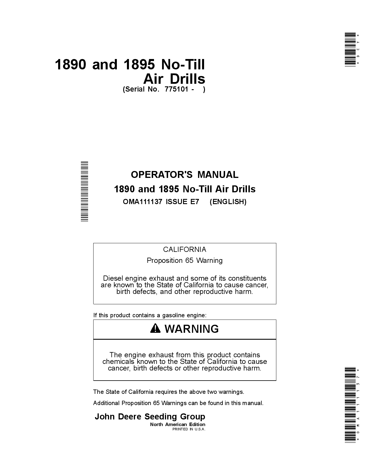 John Deere 1890 &1895 SFP No-Till Air Drills OMA111137 Operators and Maintenance Manual PDF Download