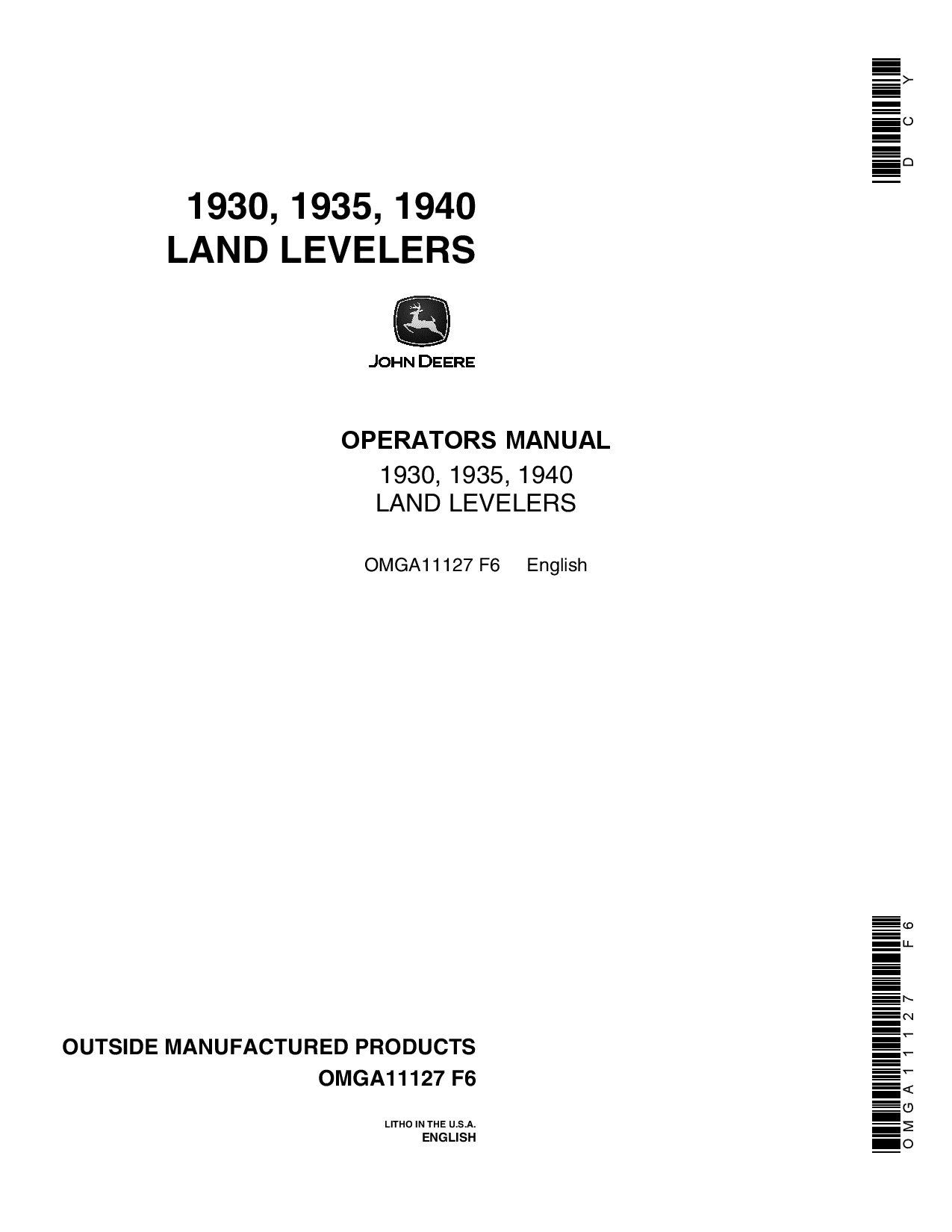 John Deere 1930, 1935, 1940 Land Levelers OMGA11127 Operators and Maintenance Manual PDF Download