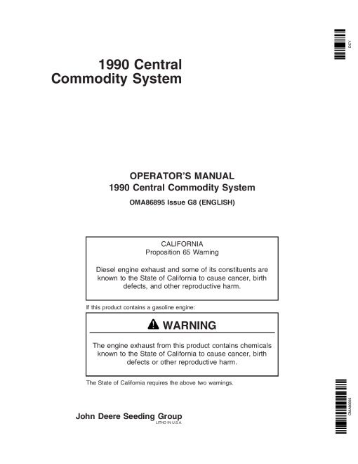 John Deere 1990 Central Commodity System North American Edition (730101-745100) OMA86895 Operators and Maintenance Manual PDF Download