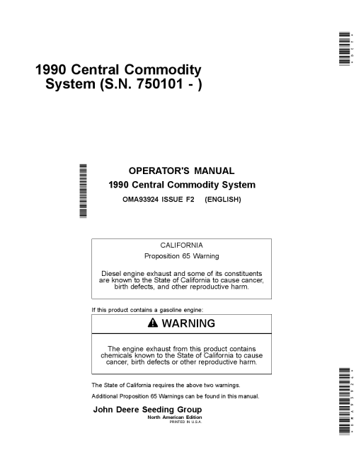 John Deere 1990 Central Commodity System North American Edition (750101-760100) OMA93924 Operators and Maintenance Manual PDF Download