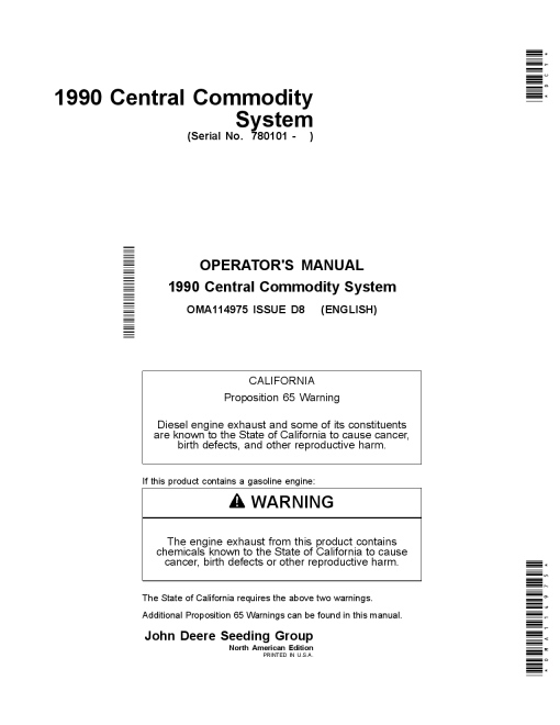 John Deere 1990 Central Commodity System OMA114975 Operators and Maintenance Manual PDF Download