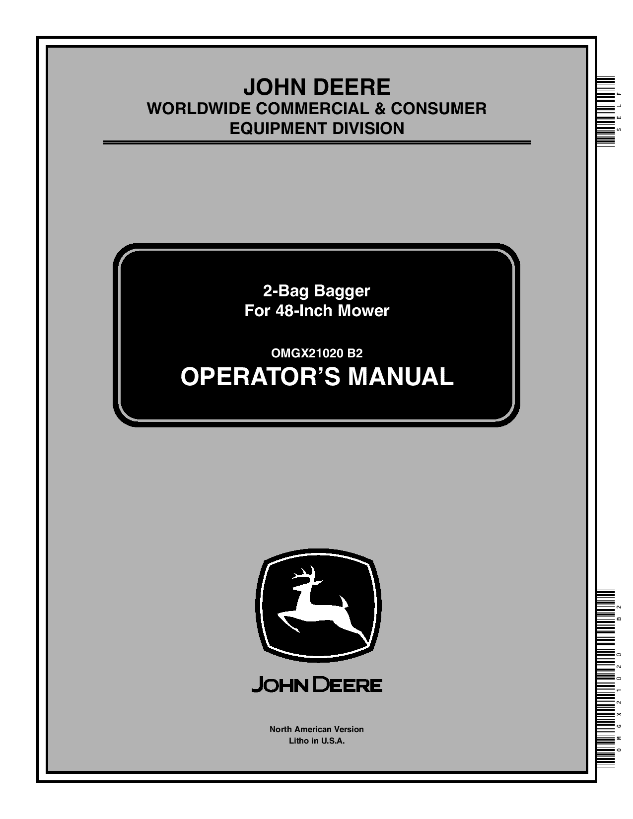 John Deere 2-Bag Bagger for 48-Inch Mower OMGX21020 Operators and Maintenance Manual PDF Download