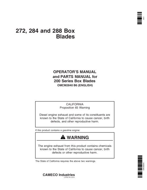John Deere 200 Series Box Blades OMCM2840 Operators and Maintenance Manual PDF Download