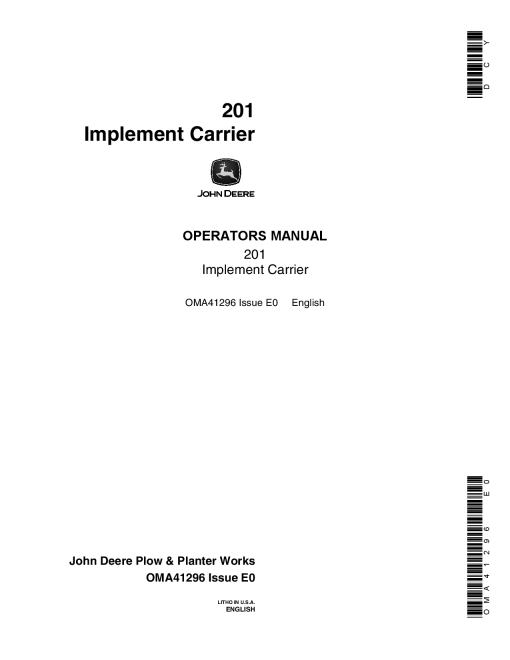 John Deere 201 Implement Carrier OMA41296 Operators and Maintenance Manual PDF Download