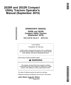 John Deere 2025R and 2032R Compact Utility Tractors (North American Edition) OMLVU28128 Operators and Maintenance Manual PDF Download