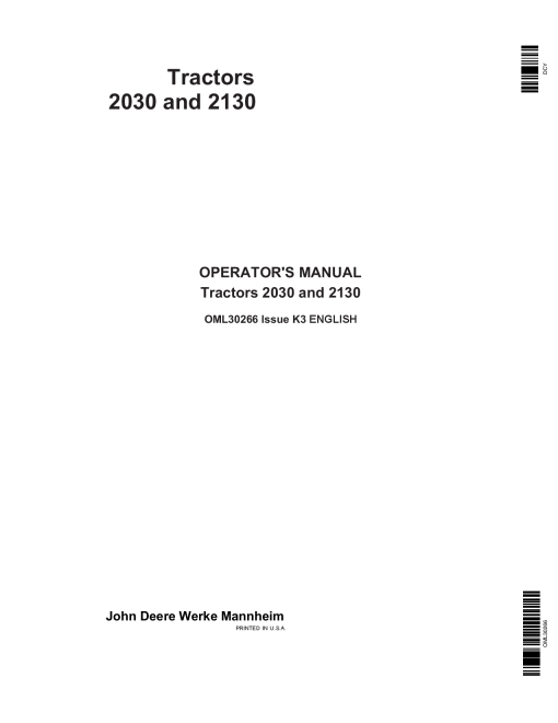 John Deere 2030 and 2130 Tractors OML30266 Operators and Maintenance Manual PDF Download