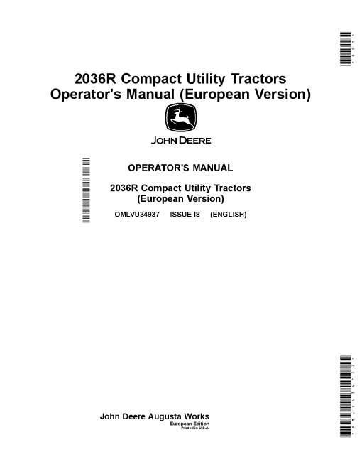 John Deere 2036R Compact Utility Tractors OMLVU34937 Operators and Maintenance Manual PDF Download