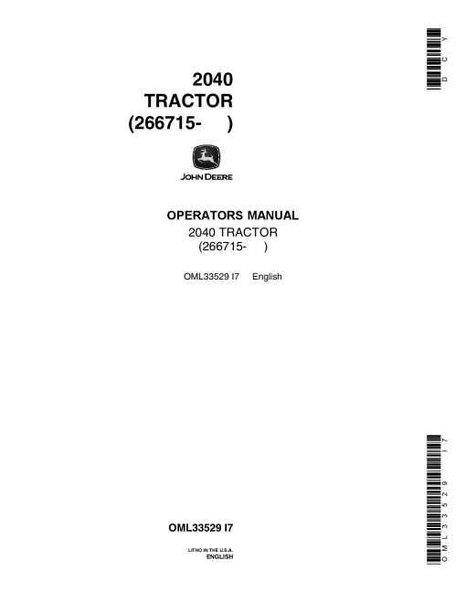 John Deere 2040 Utility Tractor OML33529 Operators and Maintenance Manual PDF Download