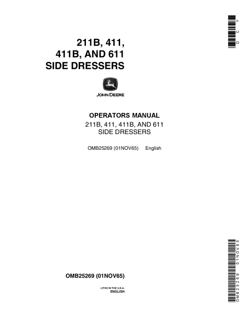 John Deere 211B, 411, 411B, 611 Side Dresser OMB25269 Operators and Maintenance Manual PDF Download
