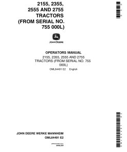 John Deere 2155, 2355, 2555, 2755 GPT Models - Industrial Yellow OML64491 Operators and Maintenance Manual PDF Download