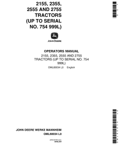John Deere 2155, 2355, 2555, 2755 Tractors (-754999) OML60034 Operators and Maintenance Manual PDF Download