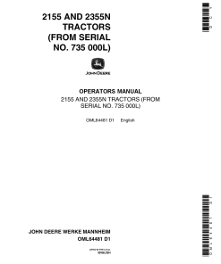 John Deere 2155, 2355N Tractors OML64481 Operators and Maintenance Manual PDF Download