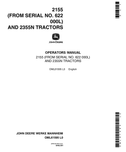 John Deere 2155 (62000L-) 2355N Tractors (FWD) OML61595 Operators and Maintenance Manual PDF Download