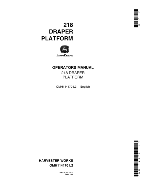 John Deere 218 Draper Platform (579901-) OMH114170 Operators and Maintenance Manual PDF Download