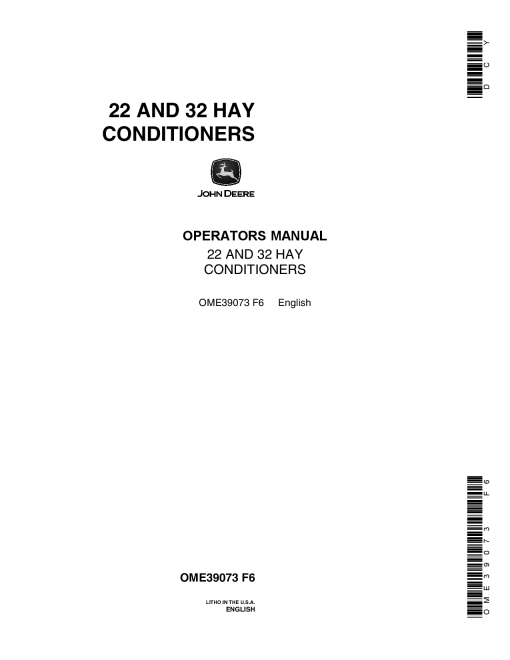 John Deere 22, 32 Hay Conditioners OME39073 Operators and Maintenance Manual PDF Download