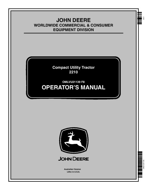 John Deere 2210 Compact Utility Tractor (110001-) OMLVU21139 Operators and Maintenance Manual PDF Download