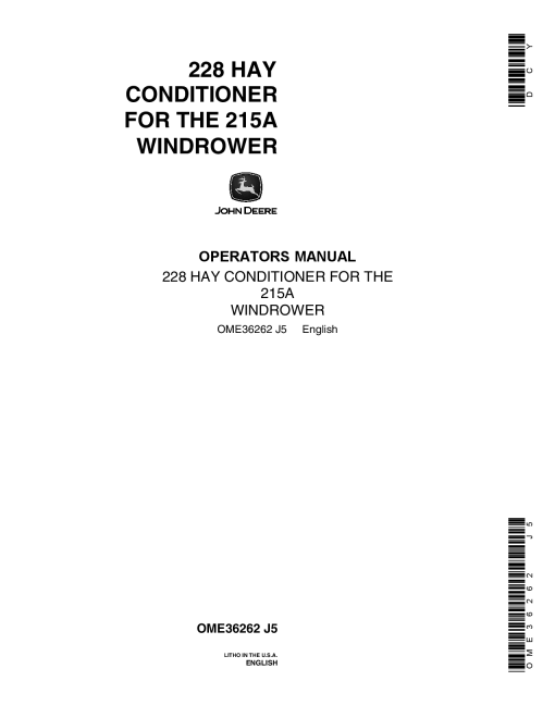 John Deere 228 Hay Conditioner OME36262 Operators and Maintenance Manual PDF Download