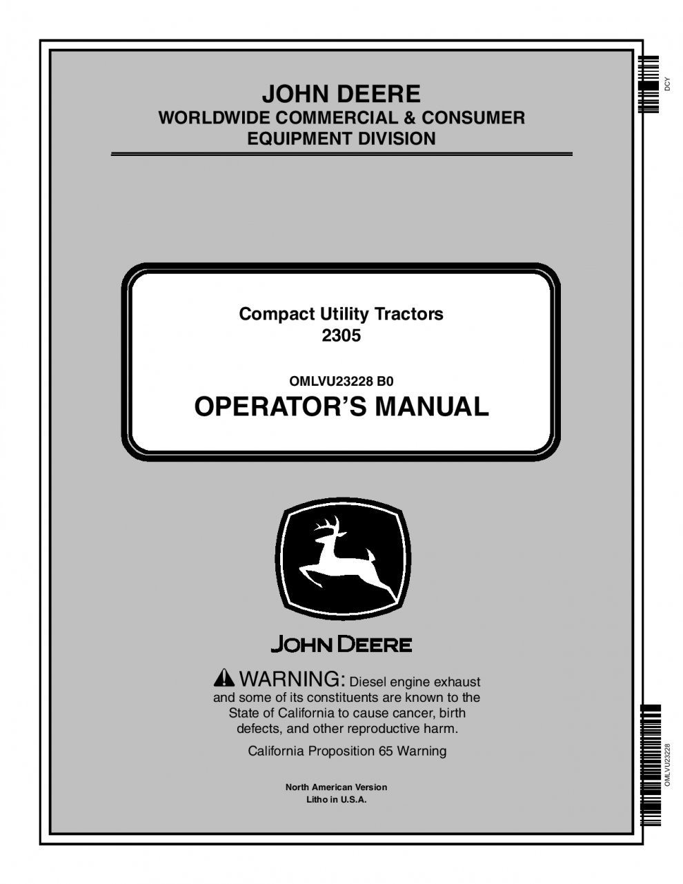John Deere 2305 Compact Utility Tractor OMLVU23228 Operators and ...