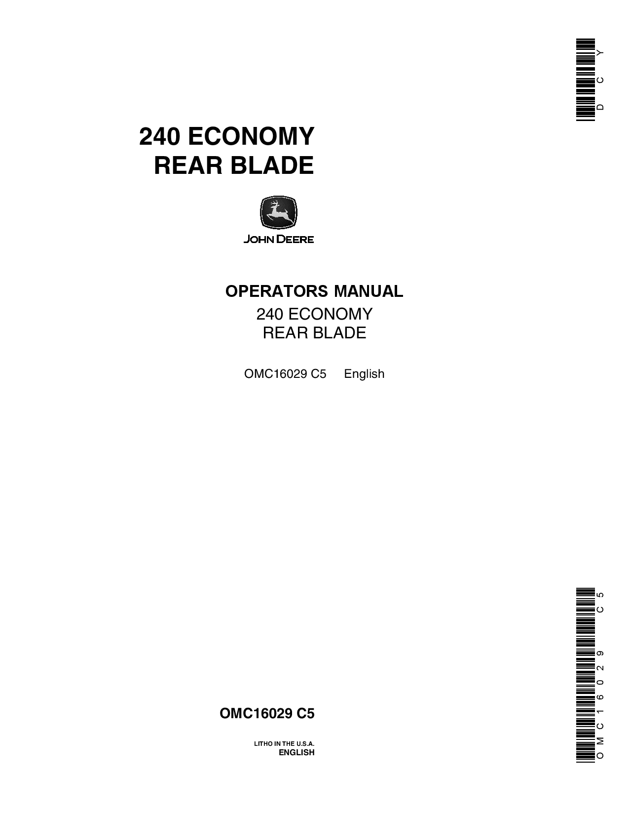 John Deere 240 Economy Rear Blade OMC16029 Operators and Maintenance Manual PDF Download