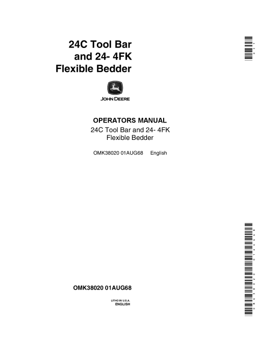 John Deere 24C Toolbar and 24-4FK Flexible Bedder OMK38020 Operators and Maintenance Manual PDF Download