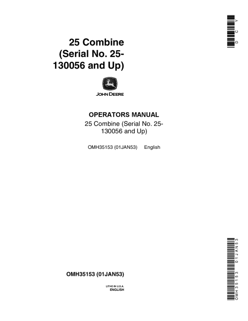 John Deere 25 Combine OMH35153 Operators and Maintenance Manual PDF Download