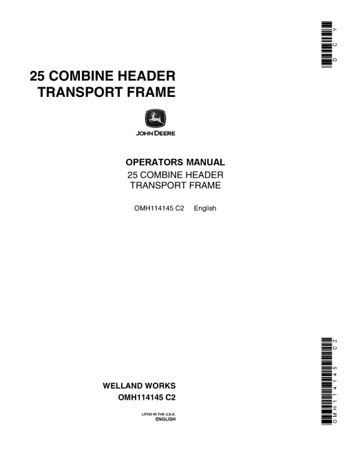 John Deere 25 Transport Frame Combine OMH114145 Operators and Maintenance Manual PDF Download