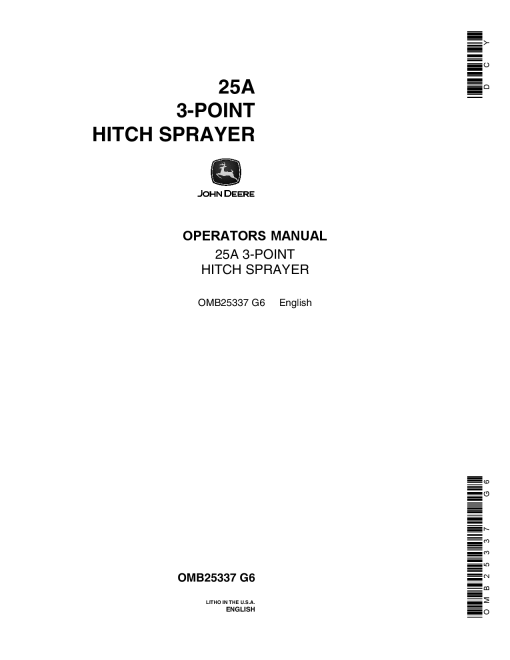John Deere 25A 3-Point Hitch Sprayer OMB25337 Operators and Maintenance Manual PDF Download