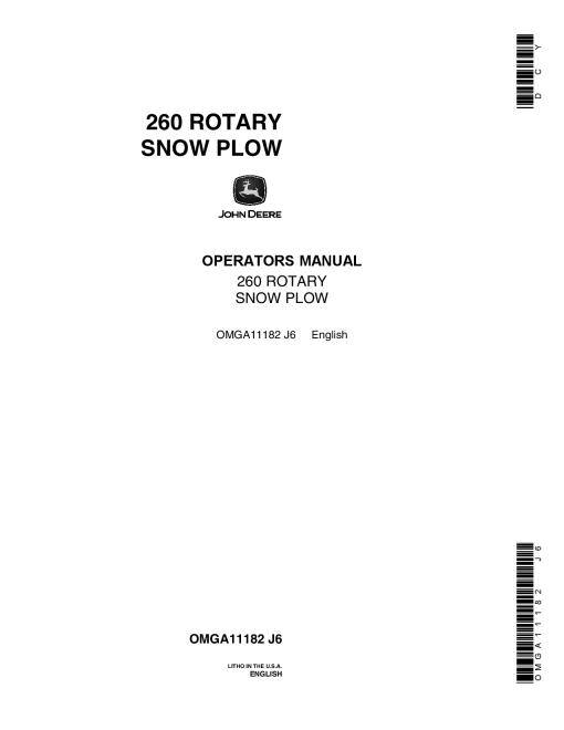 John Deere 260 Rotary Snow Plow OMGA11182 Operators and Maintenance Manual PDF Download