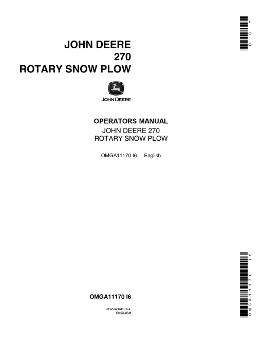 John Deere 270 Rotary Snow Plow OMGA11170 Operators and Maintenance Manual PDF Download