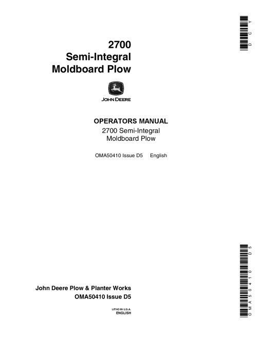 John Deere 2700 Semi-Integral Moldboard Plow OMA50410 Operators and Maintenance Manual PDF Download