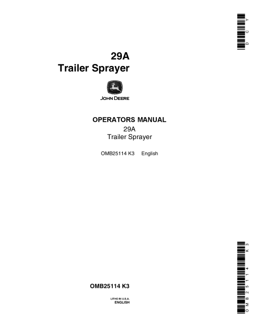 John Deere 29A Trailer Sprayer OMB25114 Operators and Maintenance Manual PDF Download