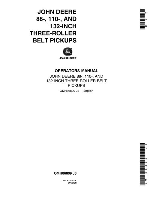 John Deere 3-Roller Belt Pickups (88, 110, 132 In.) OMH86809 Operators and Maintenance Manual PDF Download