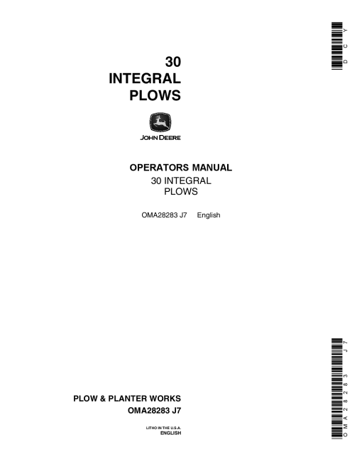 John Deere 30 Integral Plows OMA28283 Operators and Maintenance Manual PDF Download