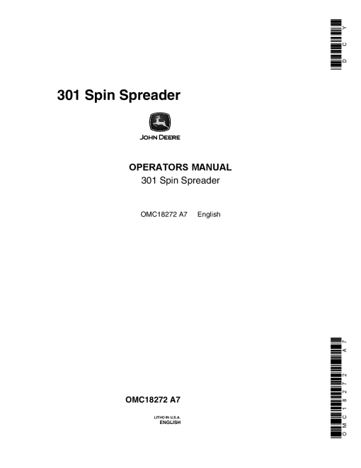 John Deere 301 Spin Spreaders OMC18272 Operators and Maintenance Manual PDF Download