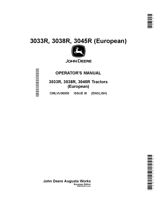 John Deere 3033R, 3038R, 3045R Tractors OMLVU36000 Operators and Maintenance Manual PDF Download