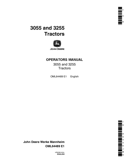 John Deere 3055, 3255 Tractors OML64489 Operators and Maintenance Manual PDF Download