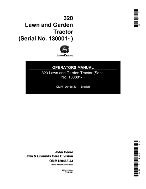 John Deere 320 Lawn & Garden Tractor (130001-) OMM120468 Operators and Maintenance Manual PDF Download