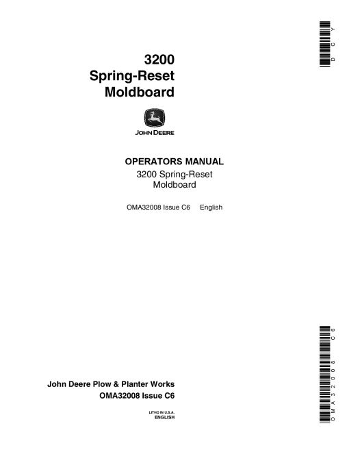 John Deere 3200 Moldboard Plow OMA32008 Operators and Maintenance Manual PDF Download