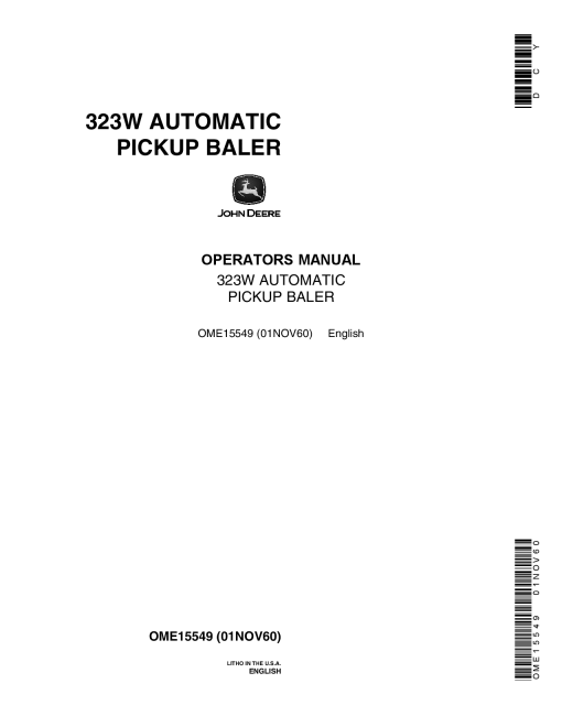 John Deere 323W Automatic Pickup Baler OME15549 Operators and Maintenance Manual PDF Download