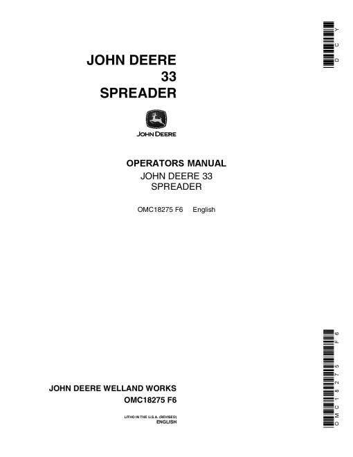 John Deere 33 Spreader OMC18275 Operators and Maintenance Manual PDF Download