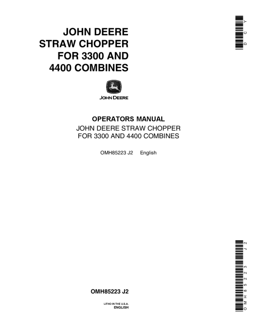 John Deere 3300, 4400 Straw Chopper (1973-) OMH85223 Operators and Maintenance Manual PDF Download