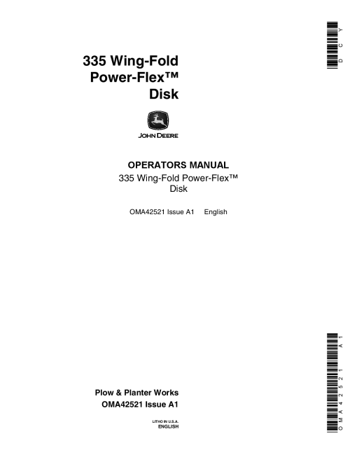 John Deere 335 Wing-Fold Power-Flex Disk OMA42521 Operators and Maintenance Manual PDF Download