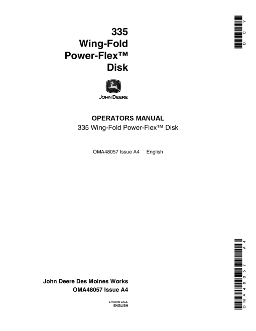 John Deere 335 Wing-Fold Power-Flex Disk OMA48057 Operators and Maintenance Manual PDF Download