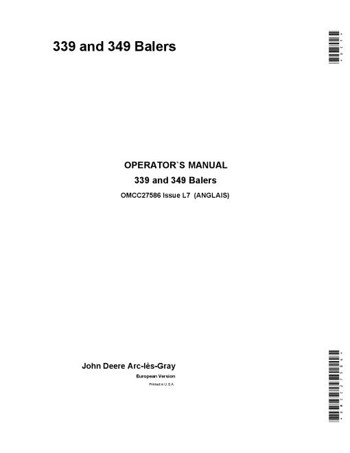 John Deere 339 and 349 Balers OMCC27586 Operators and Maintenance Manual PDF Download