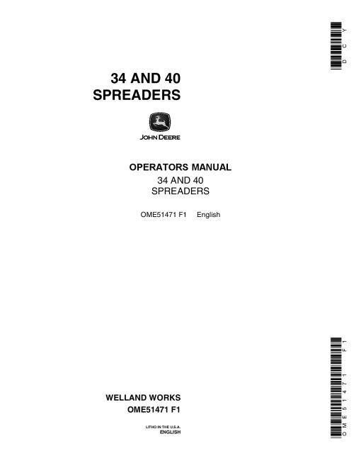 John Deere 34 (010501-), 40 (006201-) Manure Spreader OME51471 Operators and Maintenance Manual PDF Download