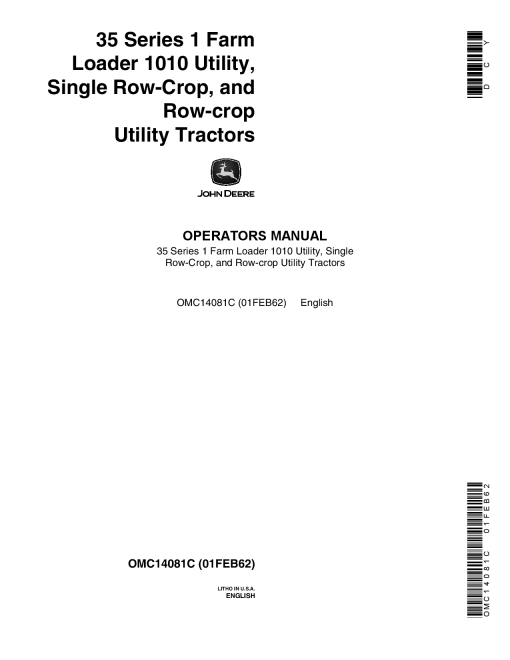 John Deere 35 Farm Loader, Series 1 OMC14081C Operators and Maintenance Manual PDF Download