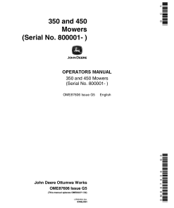 John Deere 350, 450 Mowers OME87606 Operators and Maintenance Manual PDF Download