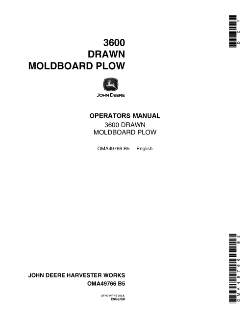 John Deere 3600 Drawn Moldboard Plow OMA49766 Operators and Maintenance Manual PDF Download