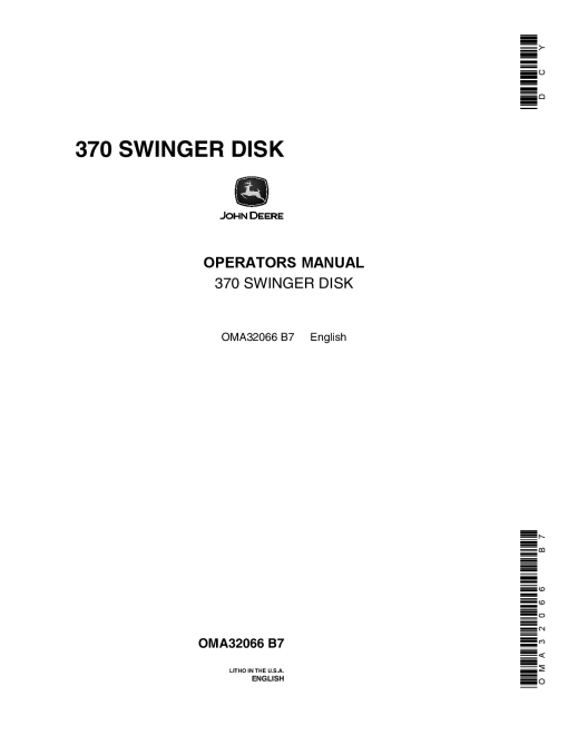 John Deere 370 Swinger Disk OMA32066 Operators and Maintenance Manual PDF Download